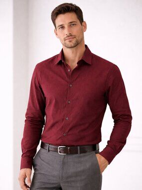 Zara Men's Shirt Burgundy Red Slim Fit Long Sleeve Collared Casual - 1XL